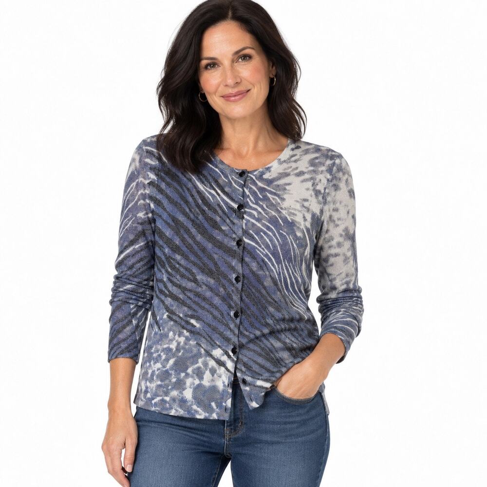 Joseph A Blue Abstract pattern cardigan women M new with tag